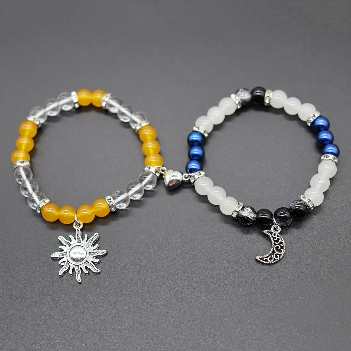 Wholesale Natural Stone Moon Sun Love Heart Magnetic Beaded Bracelet